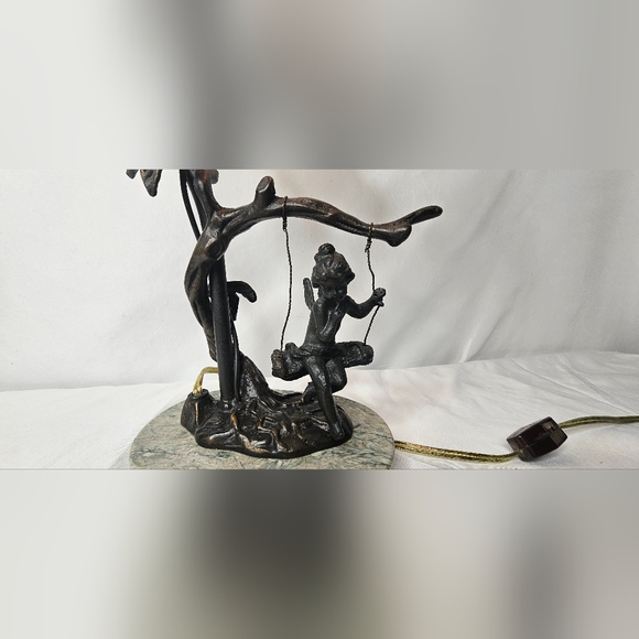 Andrea By Sadek Fairy On Swing Bronze Lamp Glass Flower Shade Marble Stand - Picture 2 of 12